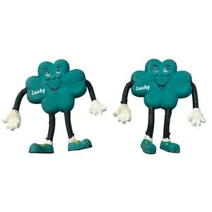 00140 - Vintage Lucky Shamrock Character Pin Brooch Set Retro Green Clover‎